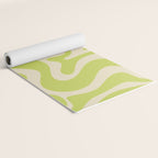 Retro Liquid Swirl Abstract Pattern in Light Lime Linden Green and Beige Yoga Mat Gallery Image 2
