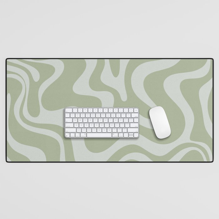 Liquid Swirl Retro Abstract Pattern in Sage Green and Light Sage Gray Desk Mat Gallery Image 1