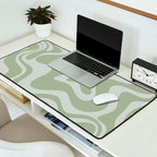 Liquid Swirl Retro Abstract Pattern in Sage Green and Light Sage Gray Desk Mat Gallery Image 2