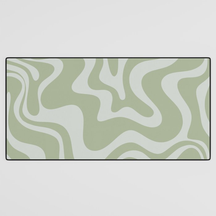 Liquid Swirl Retro Abstract Pattern in Sage Green and Light Sage Gray Desk Mat Gallery Image 3