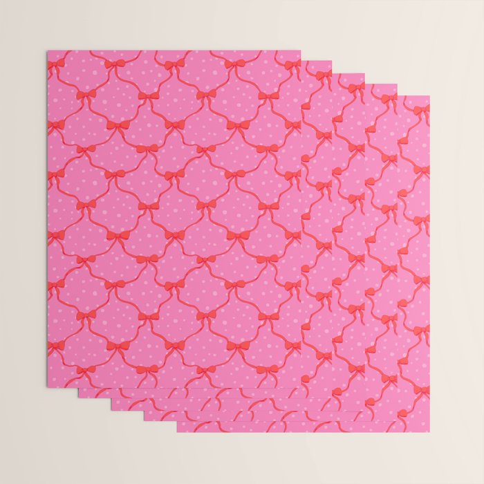 Christmas bows with snow, pink and red Wrapping Paper Gallery Image 3