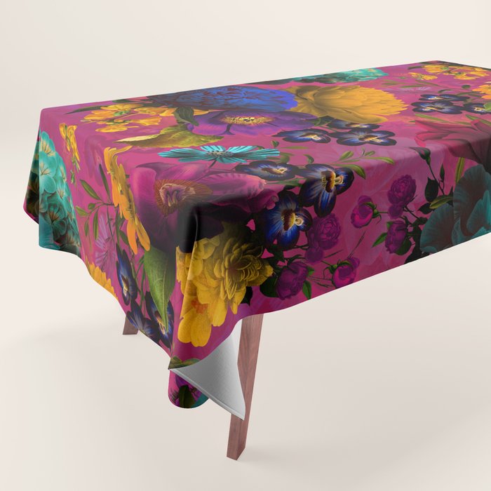 Vintage & Shabby Chic - Purple Botanical Lush Flowers Midnight Garden Tablecloth Gallery Image 1