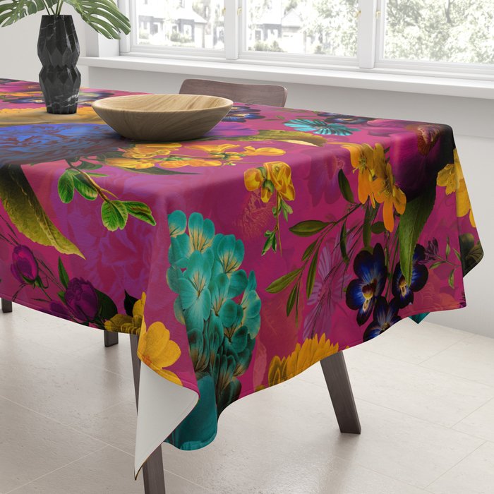 Vintage & Shabby Chic - Purple Botanical Lush Flowers Midnight Garden Tablecloth Gallery Image 3