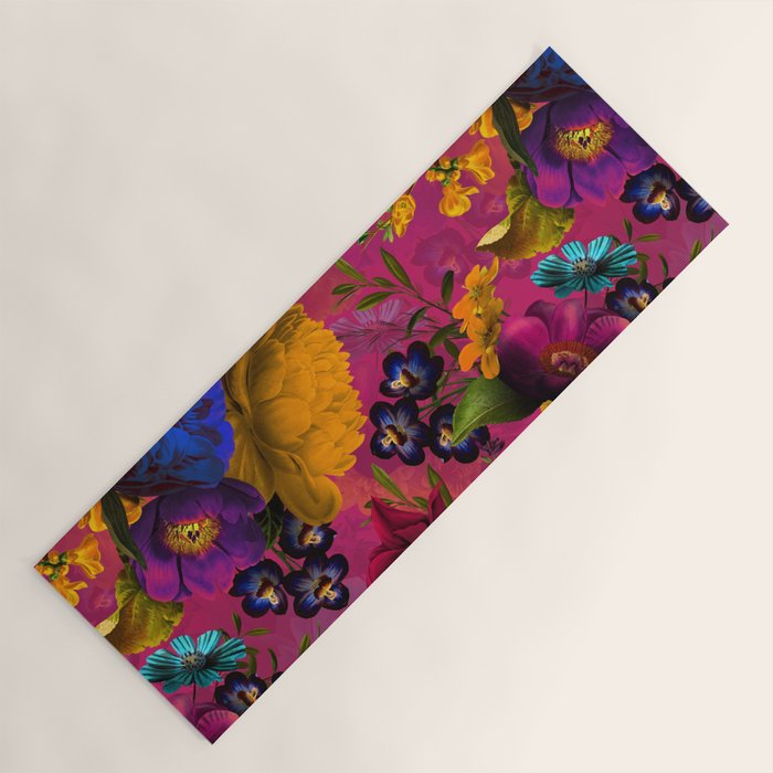 Vintage & Shabby Chic - Purple Botanical Lush Flowers Midnight Garden Yoga Mat Gallery Image 1