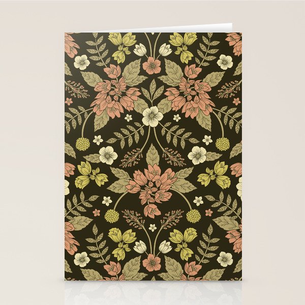 Sage, Dark Green, Peach & Cream Floral Pattern Stationery Card Gallery Image 2