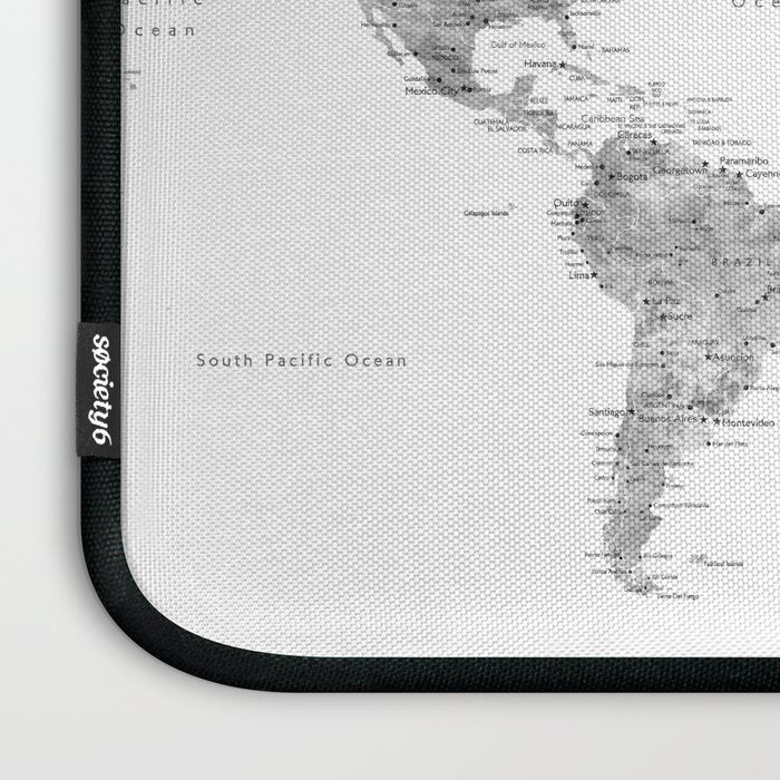 We travel not to escape life grayscale world map Laptop Sleeve Gallery Image 3