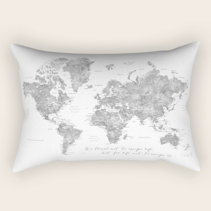 We travel not to escape life grayscale world map Rectangular Pillow Gallery Image 2