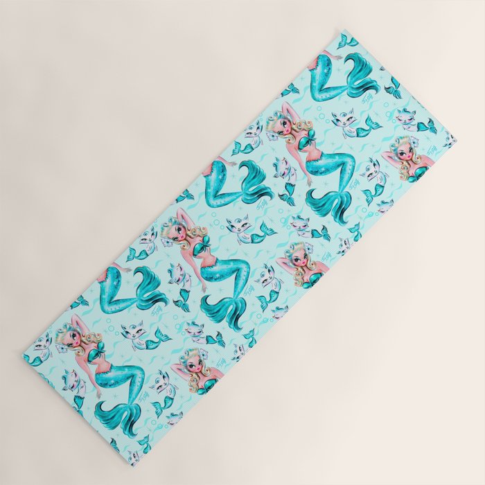Pinup Mermaid with Merkittens Yoga Mat Gallery Image 1