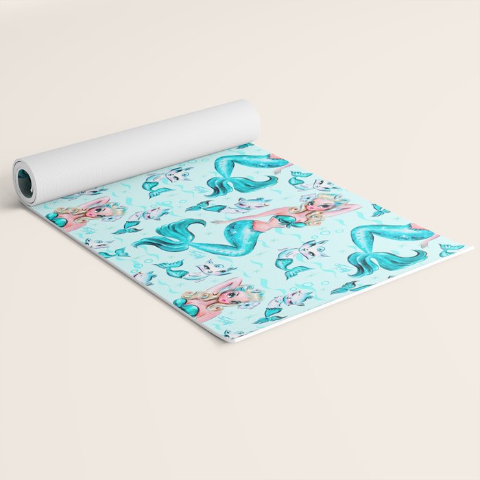 Pinup Mermaid with Merkittens Yoga Mat Gallery Image 2