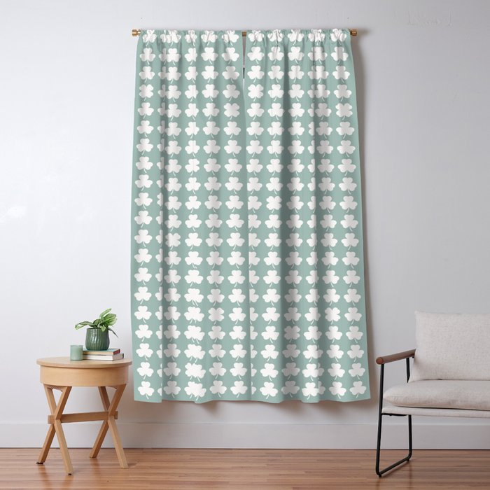Clovers XXXI Sage Green Botanical Pattern Window Curtain Gallery Image 1
