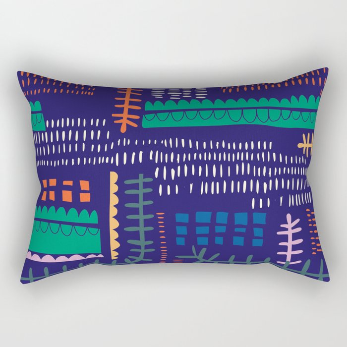 Block print geometrics blue Rectangular Pillow Gallery Image 1
