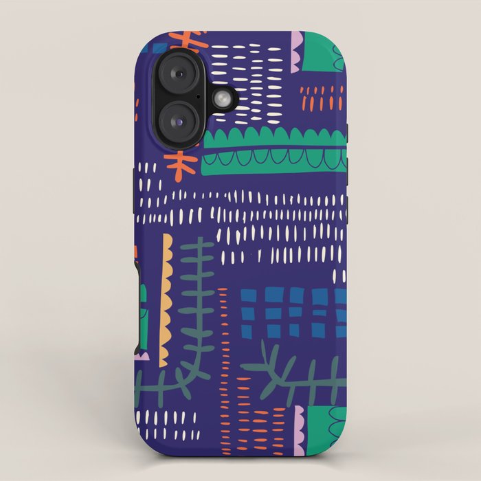 Block print geometrics blue iPhone Case Gallery Image 1