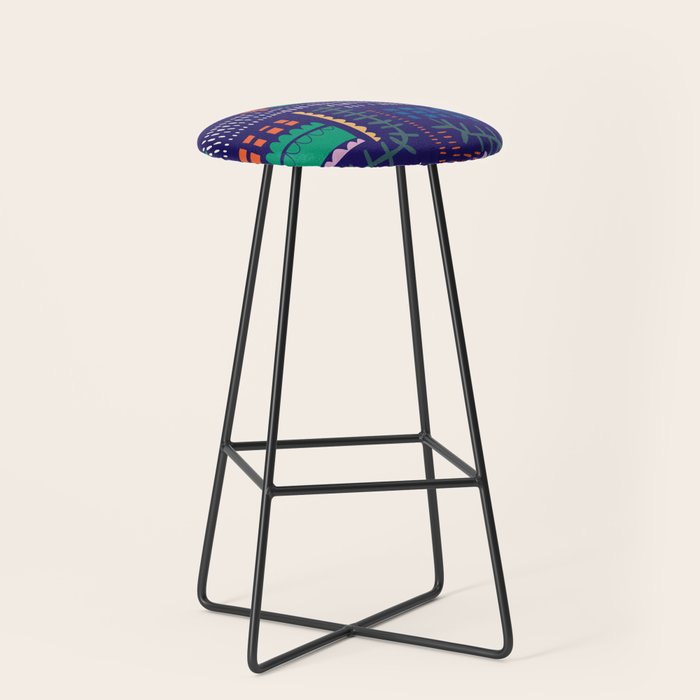 Block print geometrics blue Stool Gallery Image 1