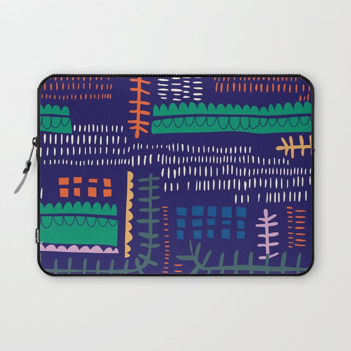 Block print geometrics blue Laptop Sleeve Gallery Image 1