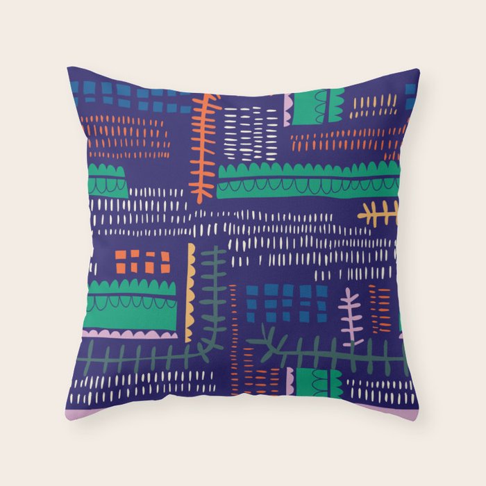 Block print geometrics blue Throw Pillow Gallery Image 6
