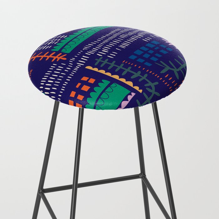 Block print geometrics blue Stool Gallery Image 2