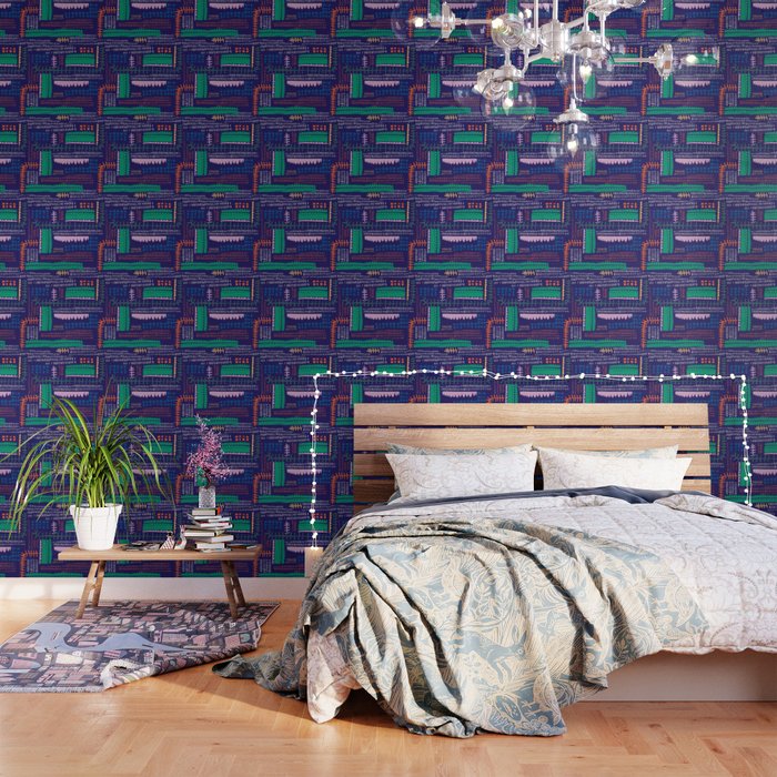 Block print geometrics blue Wallpaper Gallery Image 3