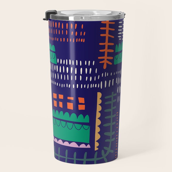 Block print geometrics blue Travel Mug Gallery Image 3