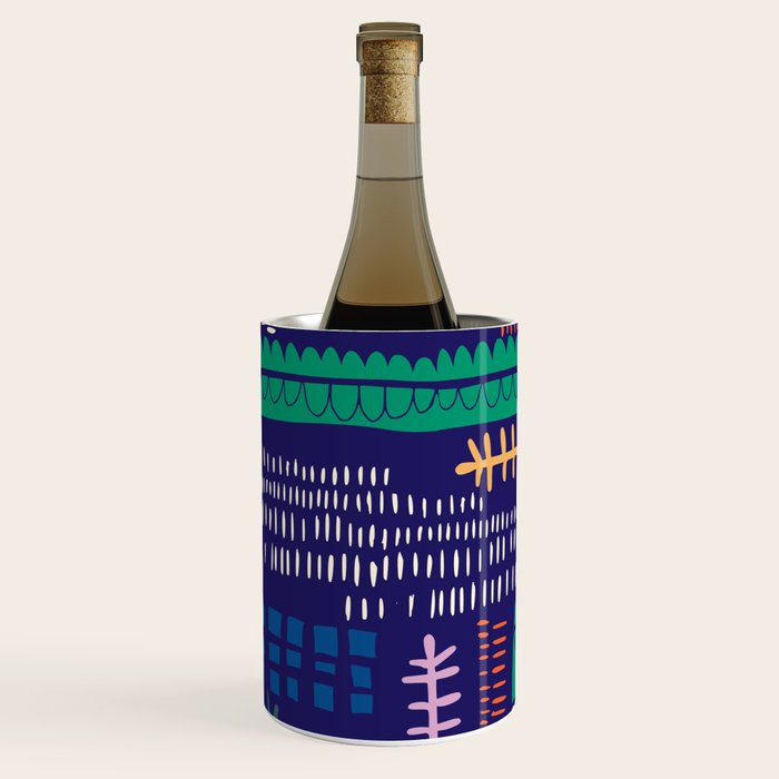 Block print geometrics blue Wine Chiller Gallery Image 3