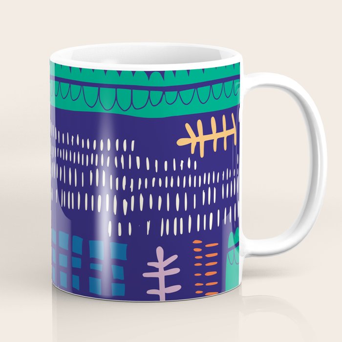 Block print geometrics blue Coffee Mug Gallery Image 1