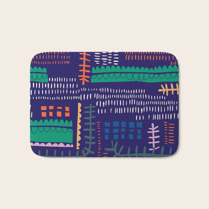Block print geometrics blue Bath Mat Gallery Image 1