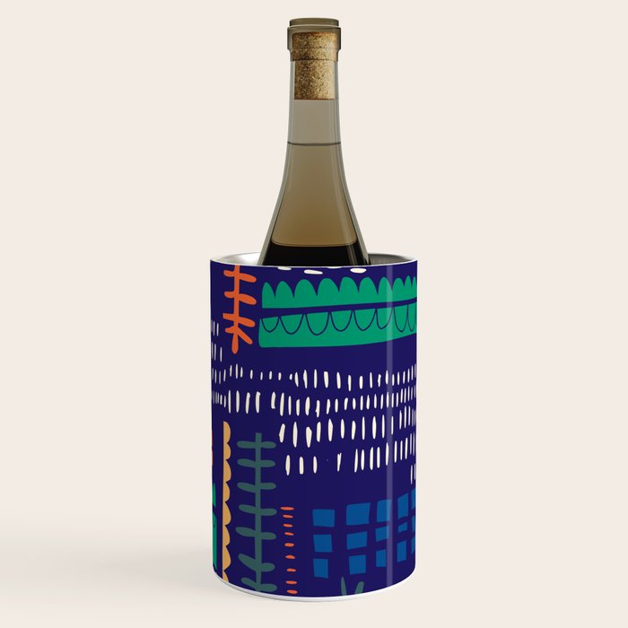Block print geometrics blue Wine Chiller Gallery Image 1