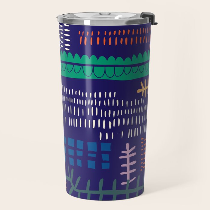 Block print geometrics blue Travel Mug Gallery Image 2
