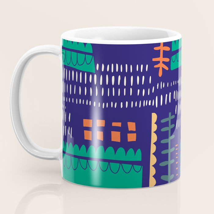 Block print geometrics blue Coffee Mug Gallery Image 3