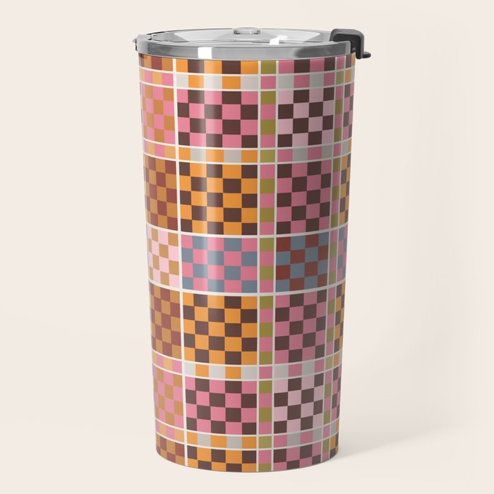 Vibrant Checkered Grid Travel Mug Gallery Image 2