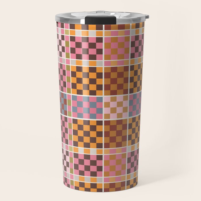 Vibrant Checkered Grid Travel Mug Gallery Image 1