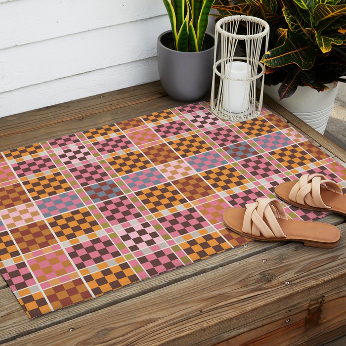 Vibrant Checkered Grid Outdoor Rug Gallery Image 2
