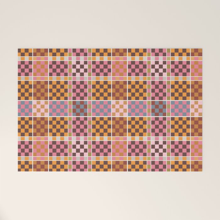 Vibrant Checkered Grid Welcome Mat Gallery Image 1