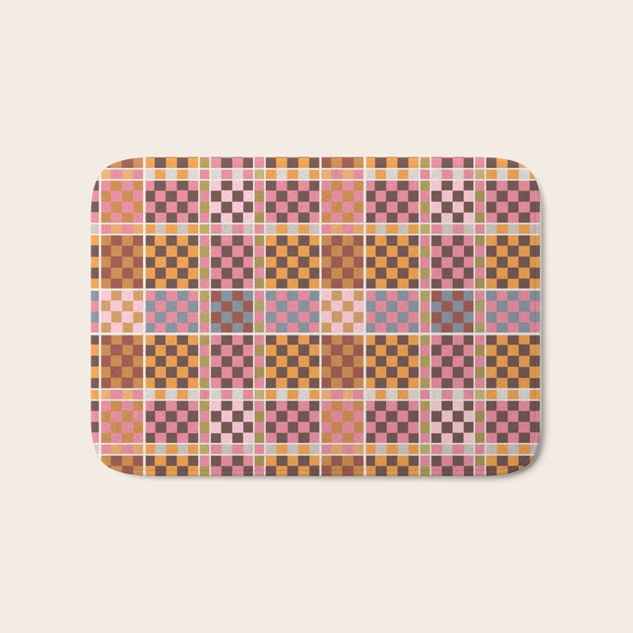 Vibrant Checkered Grid Bath Mat Gallery Image 1
