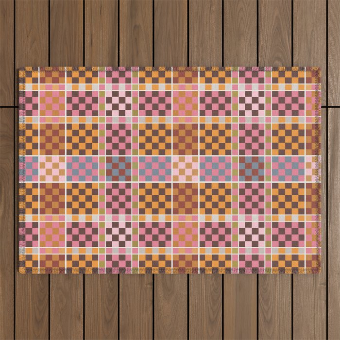 Vibrant Checkered Grid Outdoor Rug Gallery Image 1