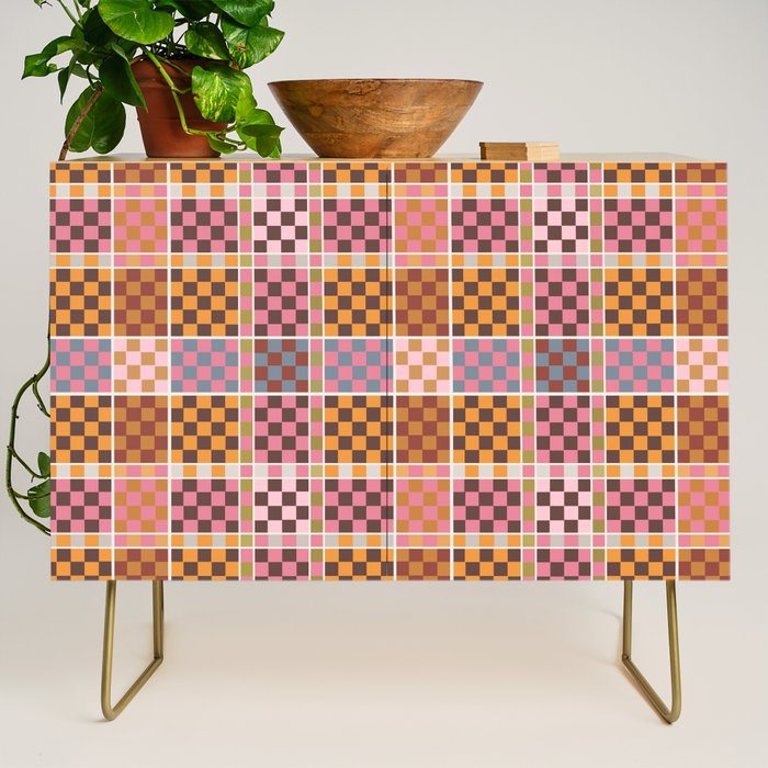 Vibrant Checkered Grid Credenza Gallery Image 1