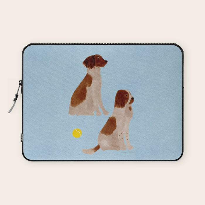 Dogs and a Tennis Ball - Brown and Blue Laptop Sleeve Gallery Image 1