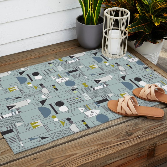 City life blocks blue teal Outdoor Rug Gallery Image 2