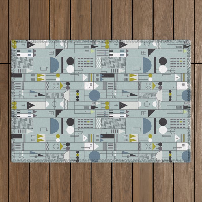 City life blocks blue teal Outdoor Rug Gallery Image 1