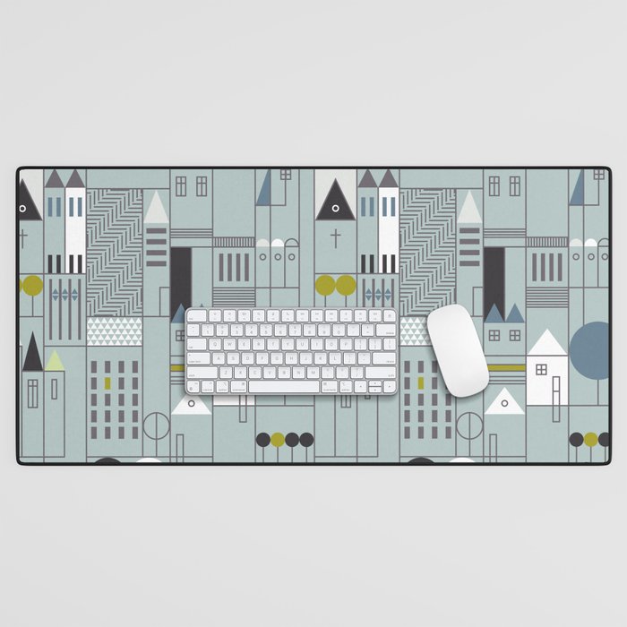 City life blocks blue teal Desk Mat Gallery Image 1