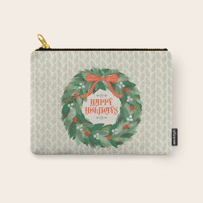 Happy Holidays Christmas Wreath Carry All Pouch Gallery Image 1