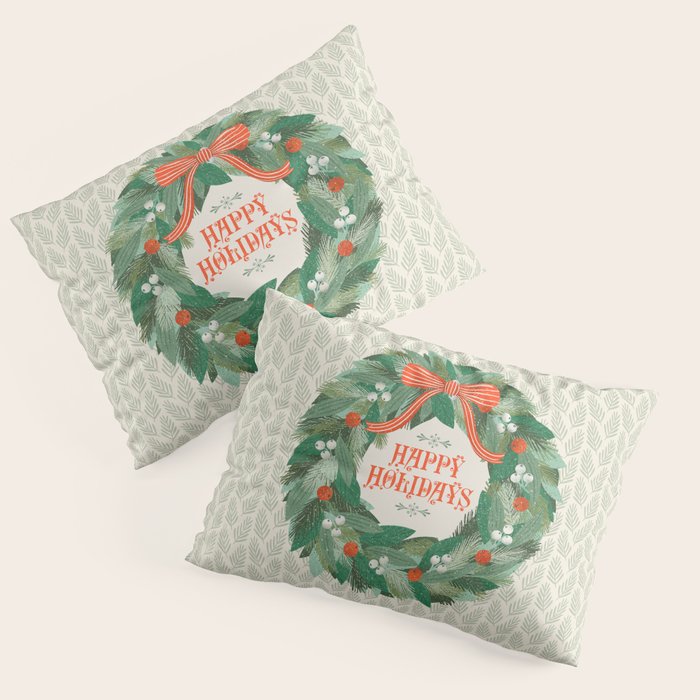 Happy Holidays Christmas Wreath Pillow Sham Gallery Image 3