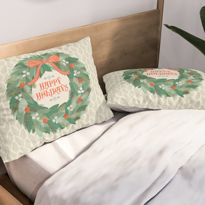 Happy Holidays Christmas Wreath Pillow Sham Gallery Image 2