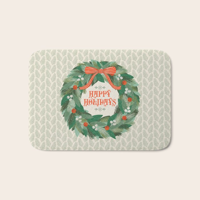 Happy Holidays Christmas Wreath Bath Mat Gallery Image 1