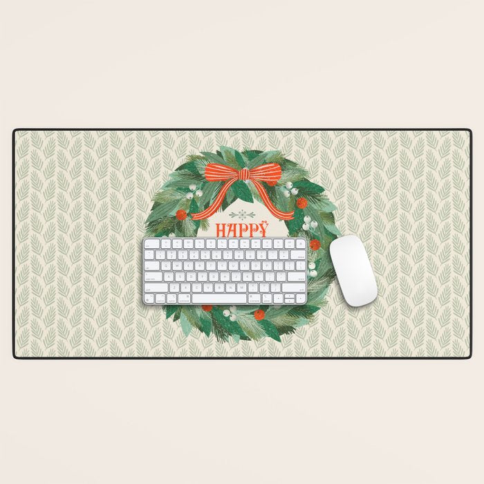 Happy Holidays Christmas Wreath Desk Mat Gallery Image 1