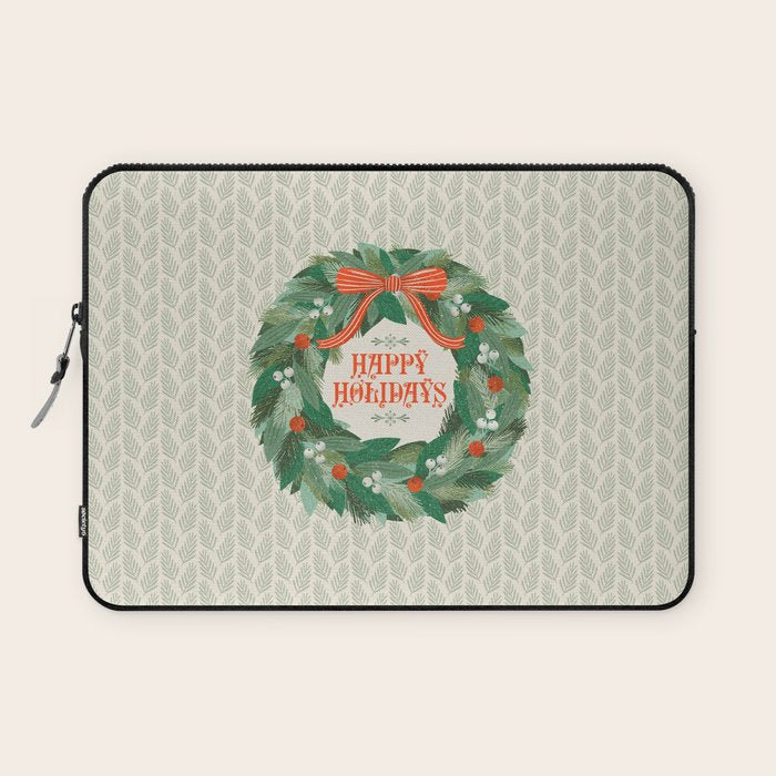 Happy Holidays Christmas Wreath Laptop Sleeve Gallery Image 1