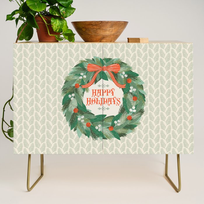 Happy Holidays Christmas Wreath Credenza Gallery Image 1