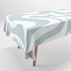 Retro Liquid Swirl Abstract Pattern in Pale Blue-Gray and White Tablecloth Gallery Image 1