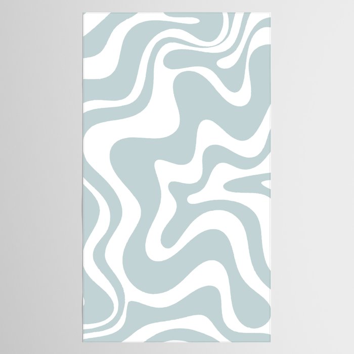 Retro Liquid Swirl Abstract Pattern in Pale Blue-Gray and White Tablecloth Gallery Image 2