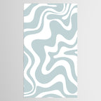 Retro Liquid Swirl Abstract Pattern in Pale Blue-Gray and White Tablecloth Gallery Image 2