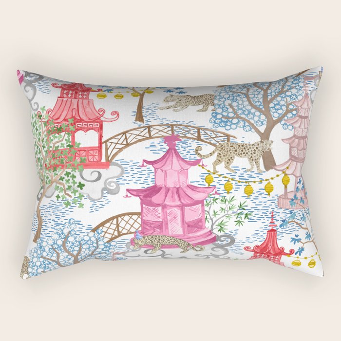 Multi Color Leopards in Pagoda Forest Rectangular Pillow Gallery Image 2